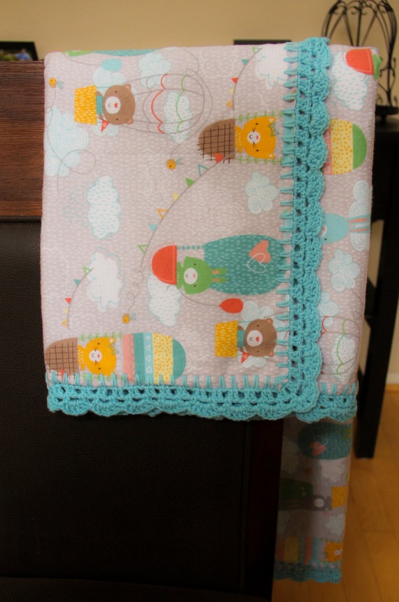 Unisex Crochet Edge Flannel Baby Receiving Blanket