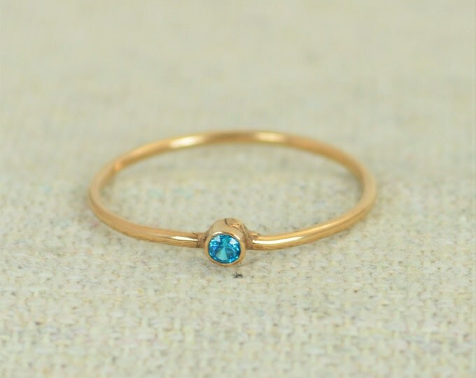 Tiny Rose Gold Filled Blue Zircon Ring, Rose Gold Filled Blue Zircon Ring, Zircon Stacking Ring, Zircon Mothers Ring, December Birthstone