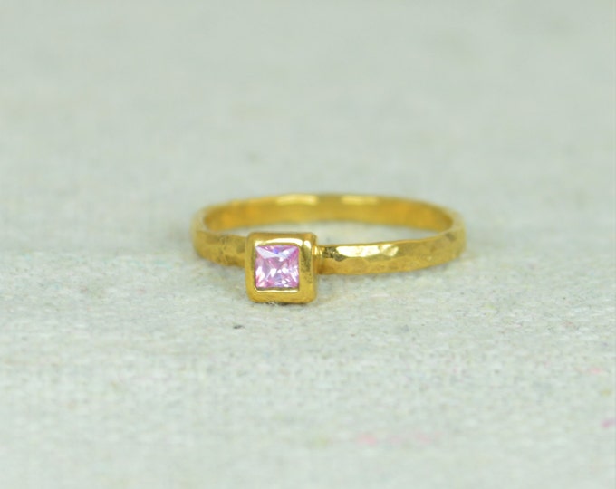 Square Pink Tourmaline Ring, Gold Filled Tourmaline Ring, October Birthstone Ring, Square Stone Mothers Ring, Square Stone Ring, Gold Ring