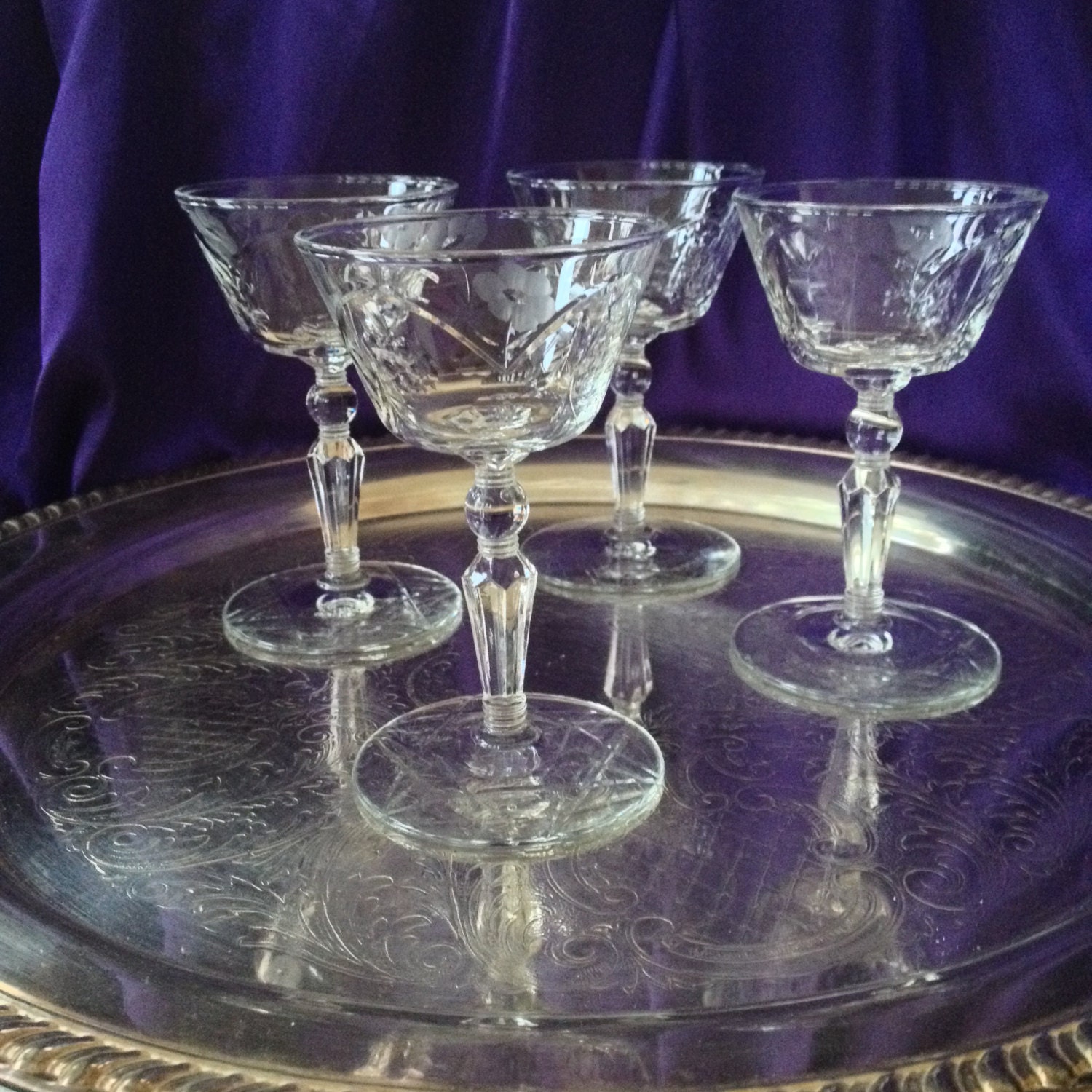 RESERVED for Johanne 4 Cut Crystal Sherry Glasses Rock Sharpe
