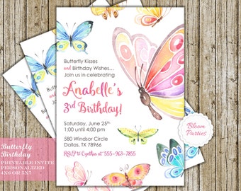 Butterfly Birthday Invitation Butterfly Kisses and Birthday Wishes Butterfly Birthday Party Digital Printable Invites