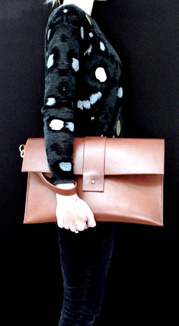 Leather clutch oversized/laptop portfolio handmade in Australia