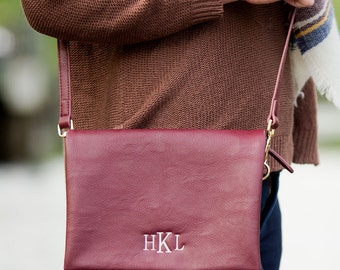 Monogrammed Purse, Crossbody Purse, Monogrammed Bags, Burgundy Purse, Maroon Crossbody Purse, Faux Leather Purse, Bridesmaids Gifts