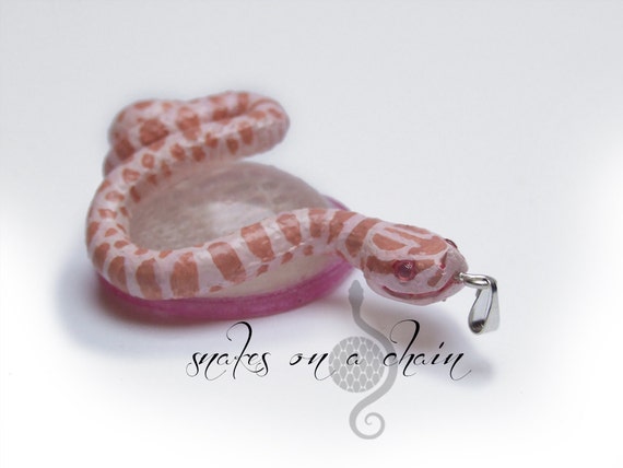 Coral pink hognose hoggie pendant realistic miniature snake