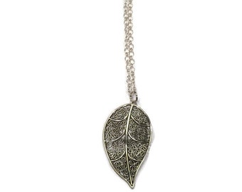 Leaf Necklace - Leaf Charm Necklace - Silver Leaf Necklace - Leaf Charm Statement Necklace - Statement Necklace - Silver Jewelry