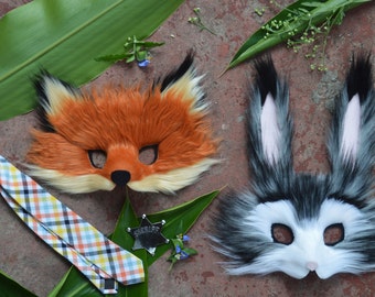 Judy Hopps & Nick Wilde Faux Fur Masks, modeled after Zooptopia