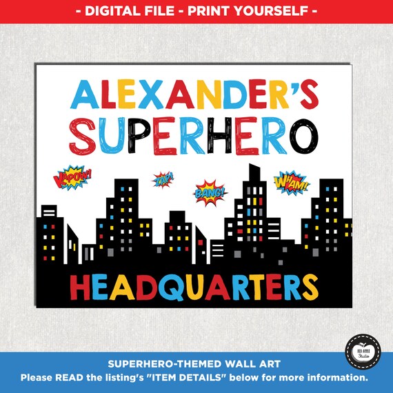 Superhero Wall Art. Personalized Superhero Wall by RedAppleStudio