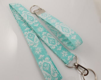 Mint Green Lanyard Teacher Lanyard Paisley Lanyard Mint Green Lanyard Aqua Lanyard ID Badge Holder Key Ring Key Holder Lanyard
