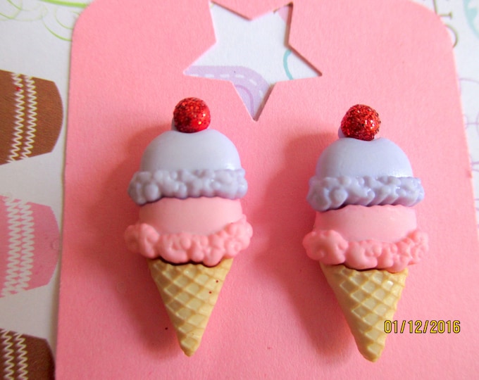Pink and purple Ice cream cone earrings-childrens jewelry-Food earrings-ice cream studs-Novelty jewelry-kids party favors-earrings for girls