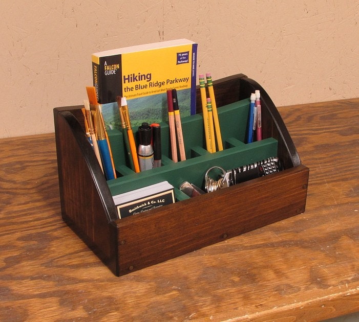 Green Desk Caddy Desk Organizer Valet Business Card Holder
