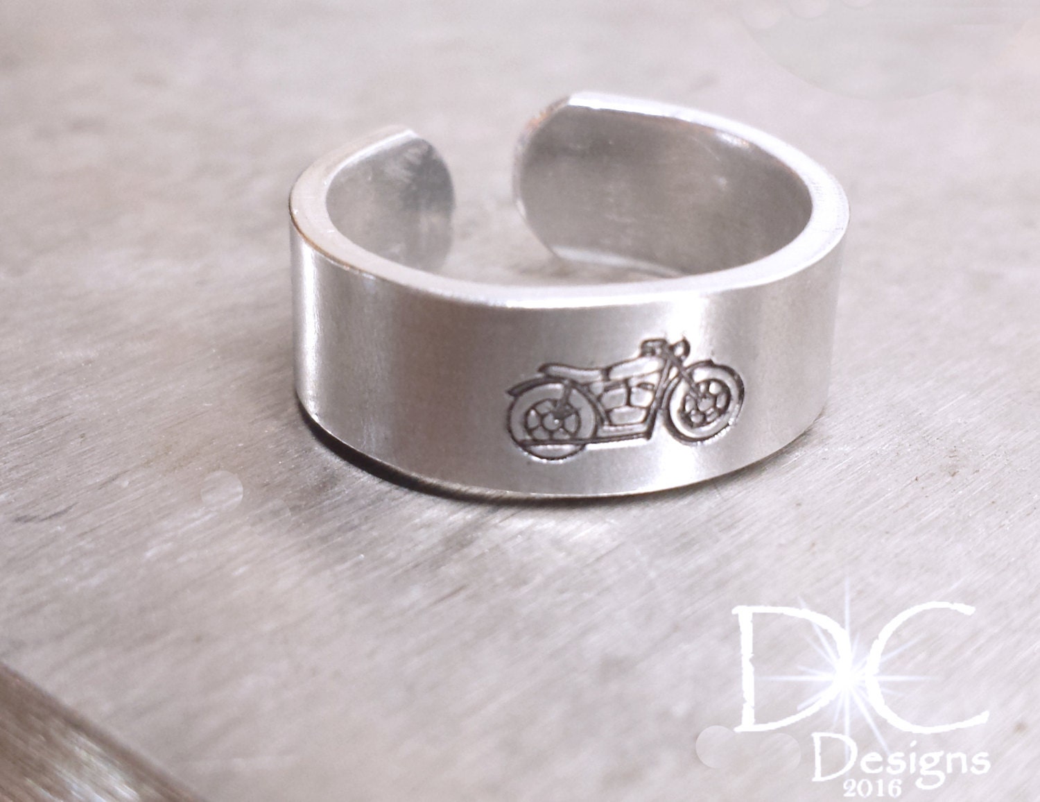 Motorcycle Ring Hand Stamped Ring Biker Jewelry by DameCreation