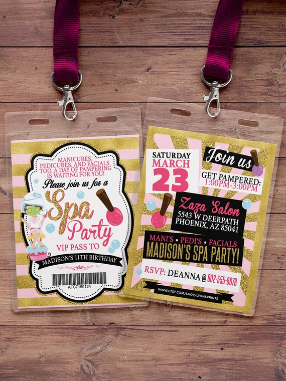 Spa party invitation, VIP PASS, backstage pass, Vip invitation, birthday invitation, pop star, lanyard, Rock Star birthday, nail polish Il_570xn