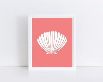 Seashell Art, Shell Print, Coral Sea Shell Print, Beach Decor, Nautical Decor, Scallop Wall Art, Coral Shell, Ocean Print, Printable Art