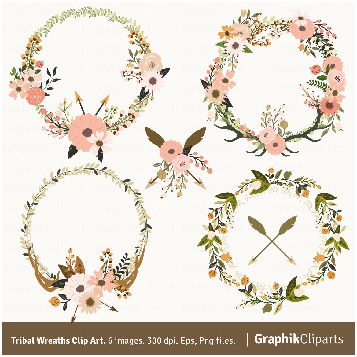 Tribal Wreaths Clip Art. WREATHS CLIP ART. Rustic Wedding