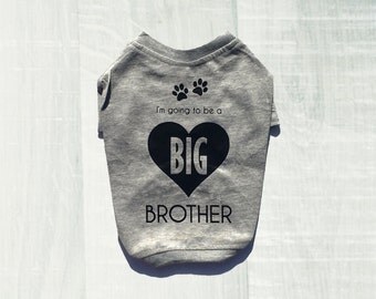 Going To Be A Big Brother Dog Tee for Pugs. Grey Soon To Be Dog Big Brother T-Shirt for Expecting Mothers. Baby Announcement. Gender Reveal.