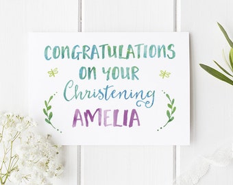 Personalised Christening Card For A Girl - Stylish Christening Card With A Modern And Pretty Twist - Perfect Personalised Christening Touch