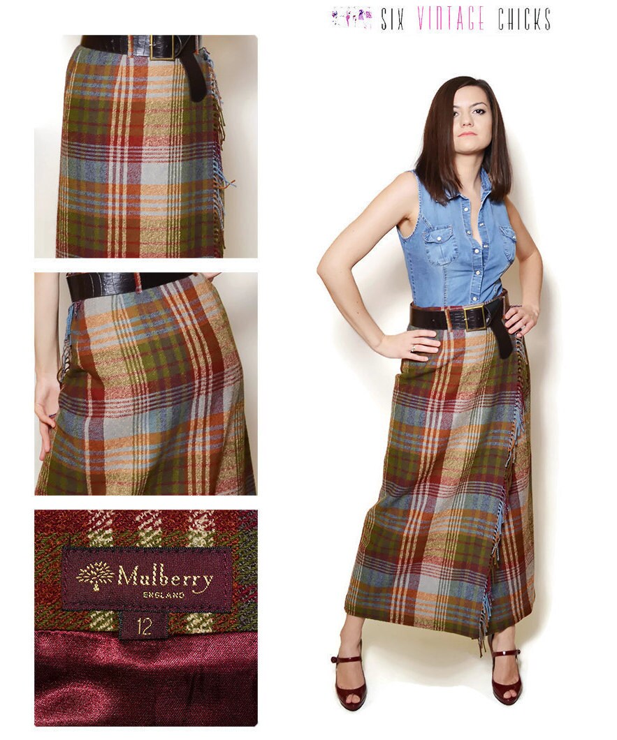 maxi Skirt pattern high waisted skirt plaid by SixVintageChicks
