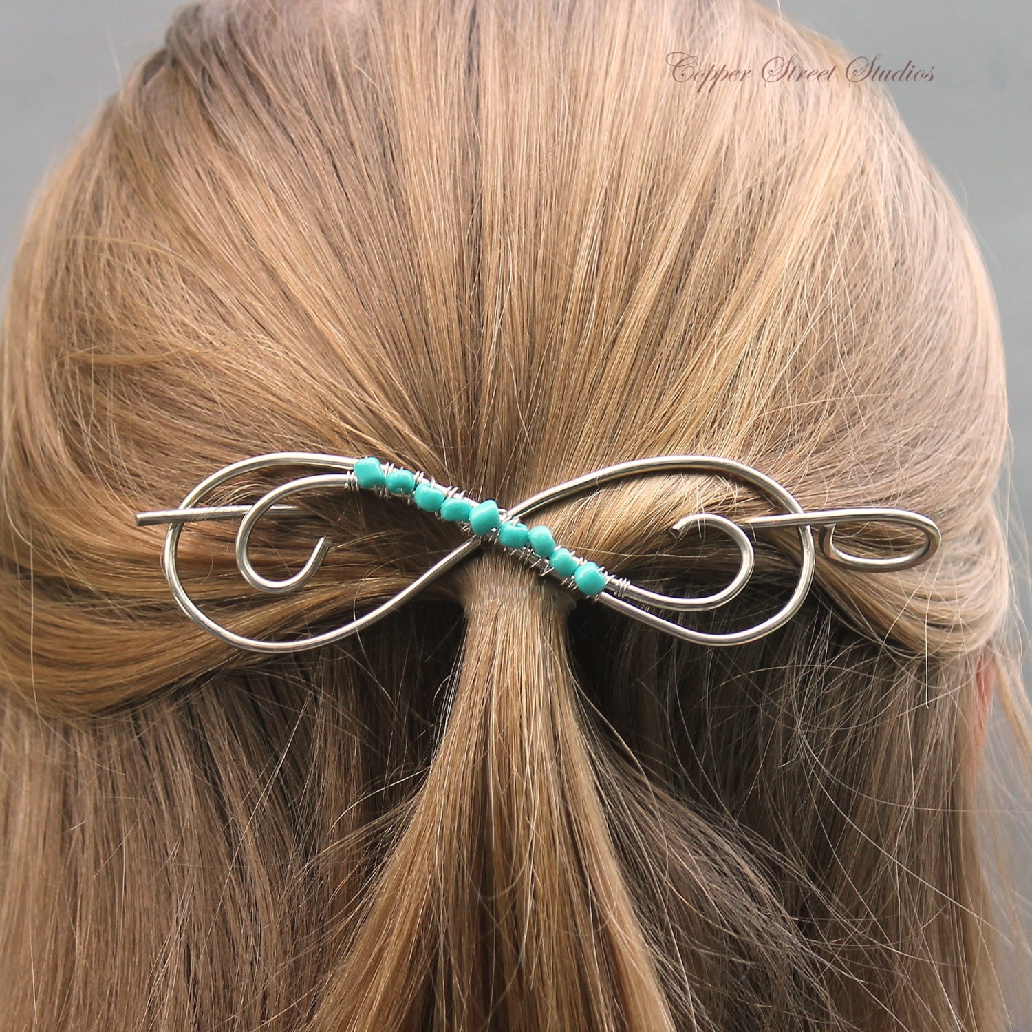 Sleek Silver Hair Pin Hair Clip Turquoise By Copperstreetstudios