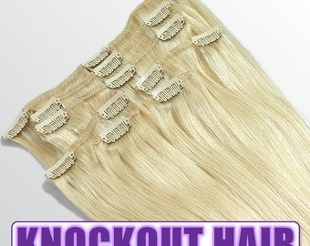 Clip In Human Hair Extensions 18" - 120 Grams Full Head Remy Premium Grade AAAAA Double Wefted (Lightest Blonde #60)