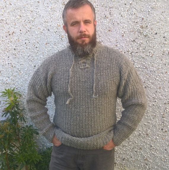 Authentic Irish Fisherman Sweater gray by KateIrishTweedStore
