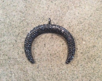 crescent pave pendant 1 1/2 inch gunmetal and crystals wholesale charms