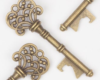 50 Key Bottle Openers, Vintage Skeleton Keys, Antique Gold Wedding Decorations & Party Favors, Steampunk Rustic Alice in Wonderland Theme