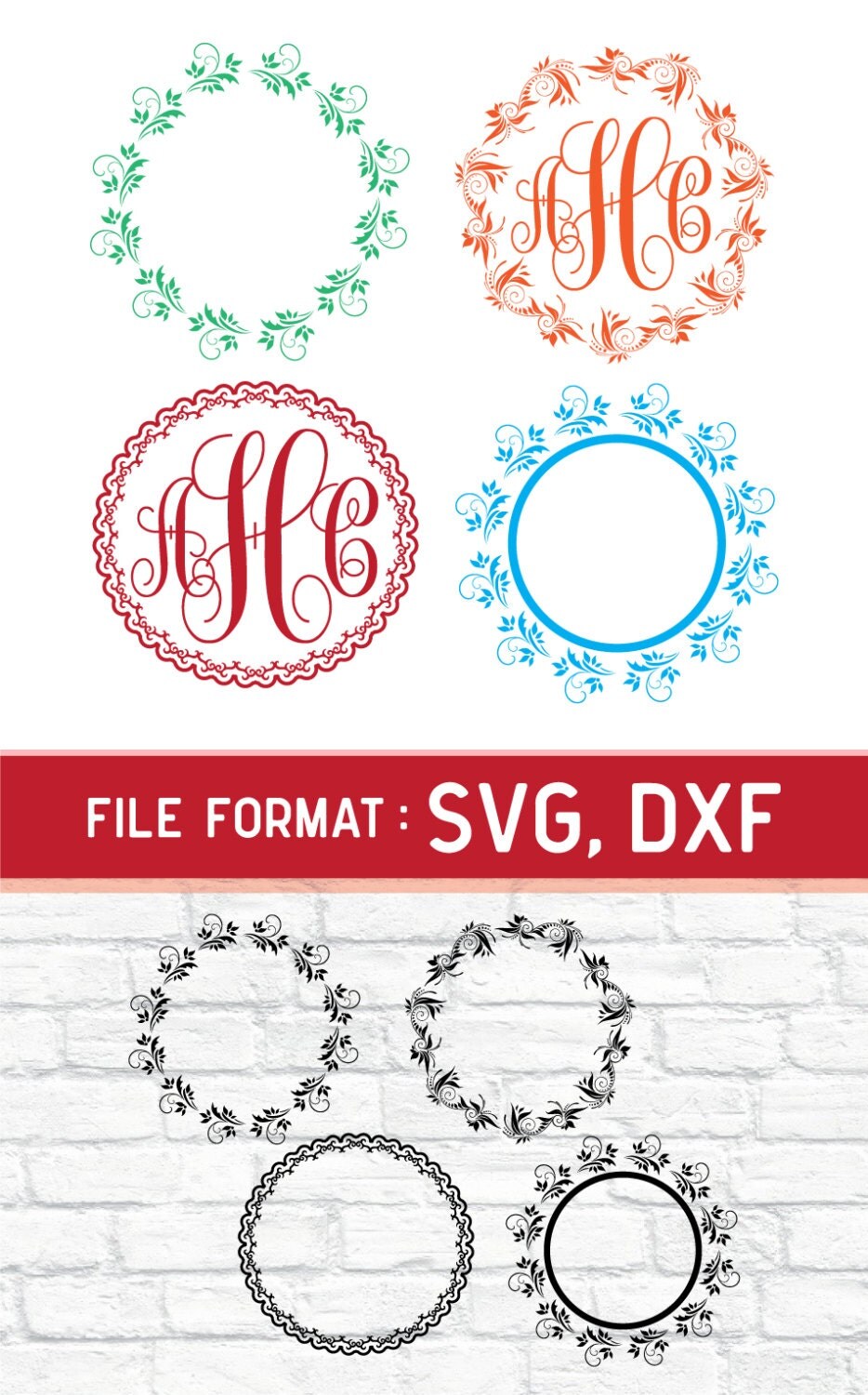 Download SVG Circle Floral Frame Monogram Cricut Files Vinyl Cutters