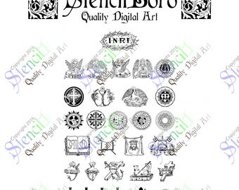 Christian Symbols Pack 30 Crosses SVG File Files Vector INRI 10 ten Commandments Sacred Heart Pope Papal Communion Harp