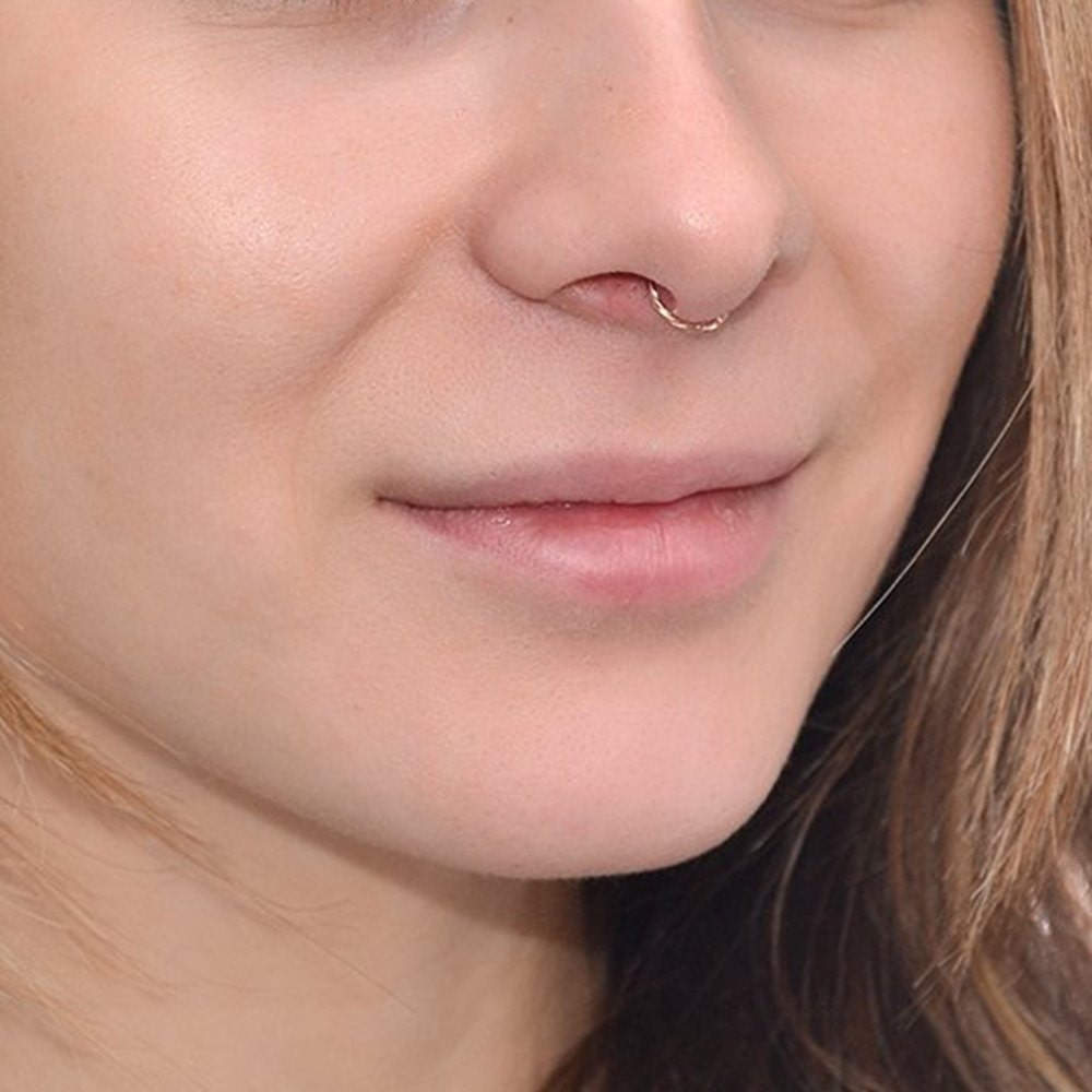thumbnail image 2 of 14K Solid Gold Septum Clicker Ring - 16G 4mm, Secure Hinged Closure 2 of 9