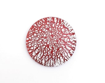 42mm Handmade Fused Glass Pendant, Big Round Pendant, Large Necklace Pendant, Silver Foiled