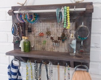 Jewelry organizer. Jewelry Display. Wall Hanging Jewelry Display. Jewelry storage. Jewelry holder. Holder Necklace Earring Bracelet.