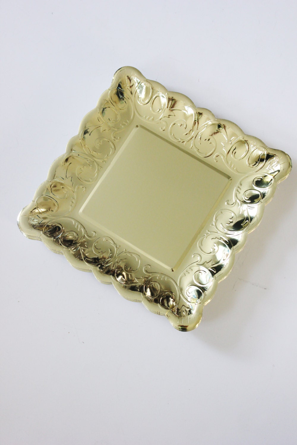 12 GOLD Small Paper Plates Square Glam Parisian Vintage Style