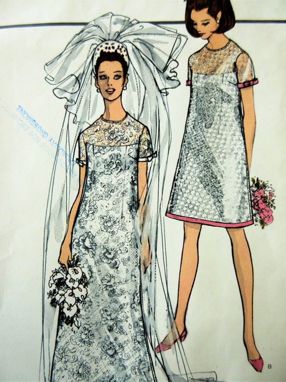 Vintage Vogue  1852 Sewing Pattern 1960s Wedding  Dress 