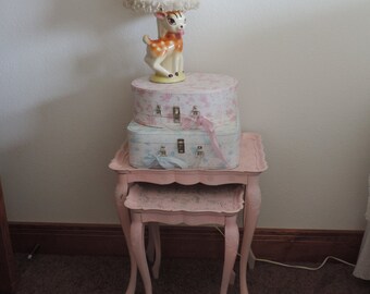 Nesting Table Pink Side Table Pink Childs Table Vintage Tables Two Nesting Stalking Tables