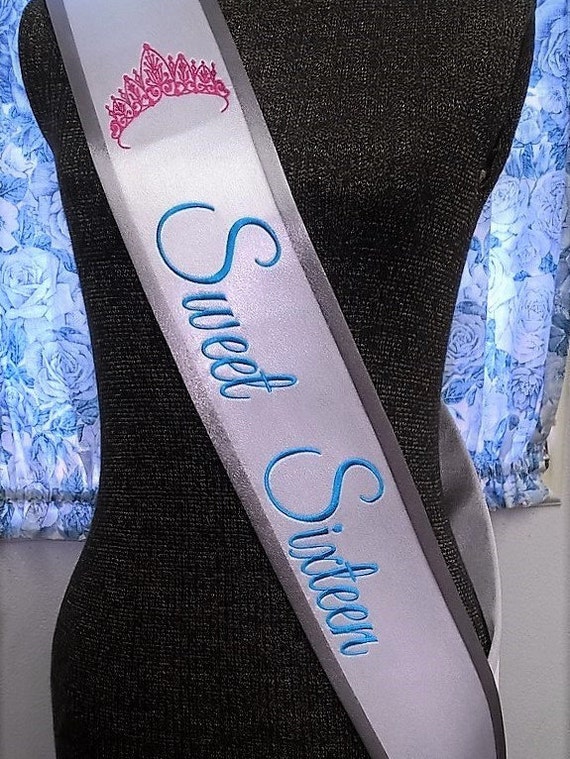 Personalized Sweet Sixteen Birthday Sash with Tiara Crown