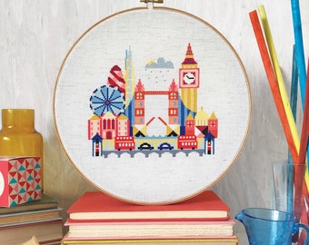 Pretty Little London : Satsuma Street Jody Rice counted cross stitch patterns The Shard Big Ben Tower Bridge Gerkin Eye wall art