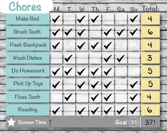 Customized Printable Chore Chart/Behavior Chart/Reward Chart gray WOOD Editable DIY