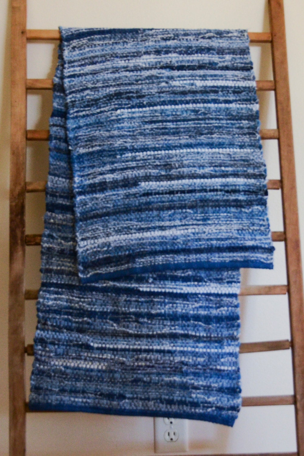 Hand Woven Table Runner Denim with Blue Hem 16 x