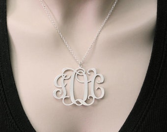 2" Monogram Necklace. Personalized Initial necklace. Silver monogram necklace. Monogram initial necklace. Silver necklace. Monogram jewelry