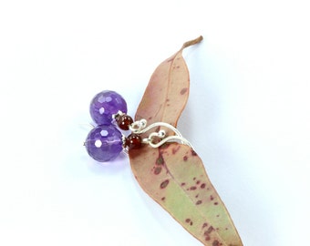 Amethyst Earrings, Sterling Silver Earrings, Amethyst Dangle Earrings, Garnet Earrings, Silver Earrings, Sterling Silver February Birthstone