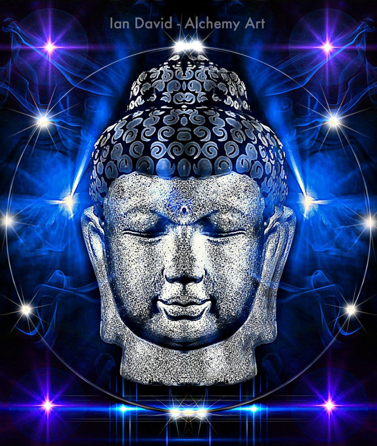 Electric Blue Contemporary Buddha Wall Art Blue Buddha