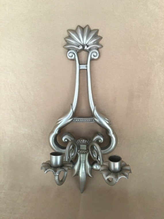 Pewter Wall Sconce Candle Holder Sconce French Provincial