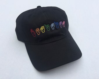 FEMINIST SIGN LANGUAGE Hat ~ rainbow/pride colors