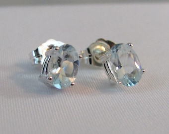 Aquamarine Post Earrings in Sterling Silver, Aquamarine Jewelry, March Birthstone, 6x4mm Aquamarine Stud Earrings, Aquamarine Earrings