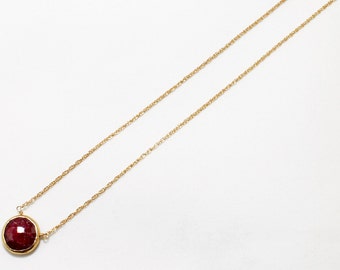 Red Ruby Necklace Gold Bezel Necklace Genuine Ruby Necklace July Birthstone Precious Ruby Necklace Ruby Jewelry BZ-P-105-Ruby/g