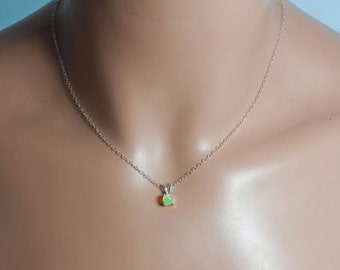 Small Ethiopian Fire Opal Necklace, Sterling Silver, Round 5 mm .45 to .50 Carat AAA+++ Welo Extreme Fire Natural Ethiopian Opal