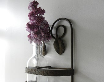 Vintage French Rusty Shabby Industriel Iron Wall Shelf Hanging 60s / 70s Leaf Ornament