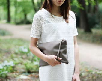 Leather Clutch w/ Wrist Strap & Linen Lining