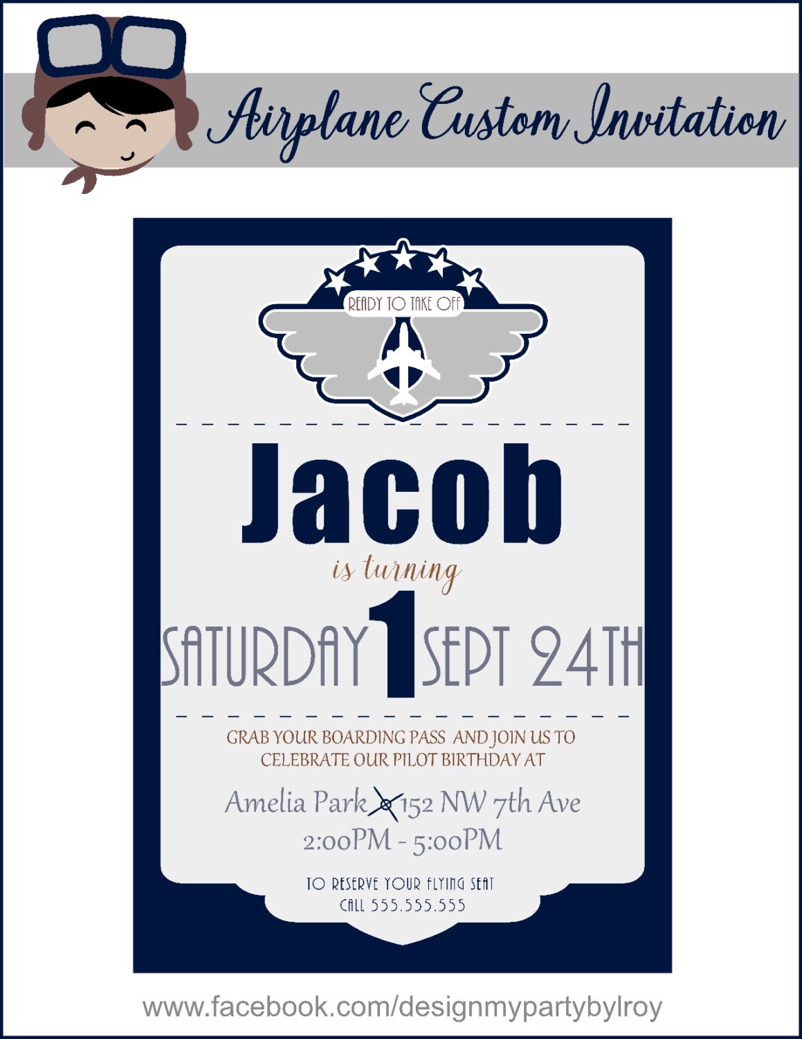 AIRPLANE CUSTOM INVITATION Airplane Birthday Invitation