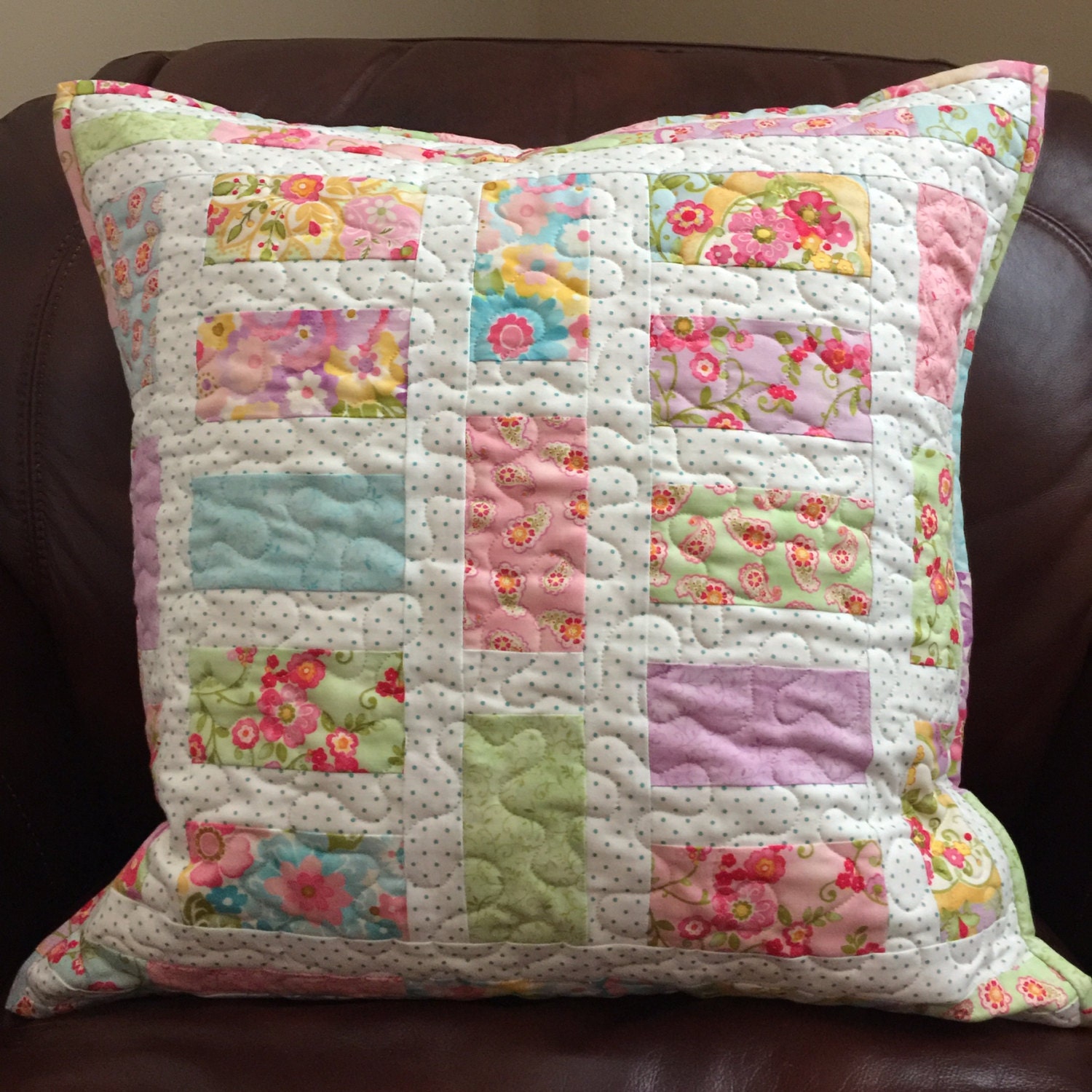 Handmade Quilted Pillow Colette Fabric by Moda